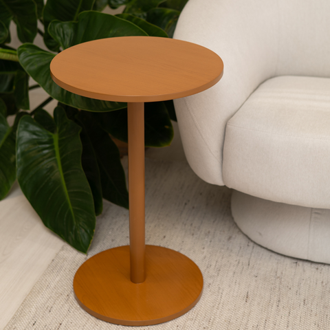 Mesa Lateral de Apoio para Quartos Salas Hall de Entrada Consultórios Amadeirada 41cm de Diâmetro