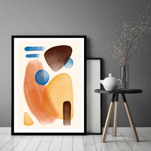Quadro Decorativo Abstrato Formas Pedras - 70x50cm:moldura Preta