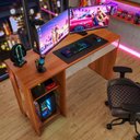 Ver imagem 1 de Mesa para Pc Gamer e Escritório Smart com Gaveta e Corrediças Telescópicas em MDP Jequitiba/Off