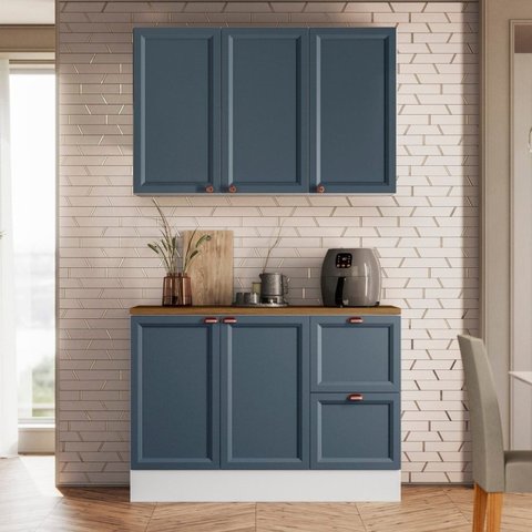 Cozinha Modulada Compacta Americana 2 Peças com Balcão 2 Portas 2 Gavetas Tampo Unna