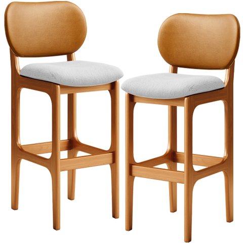 Kit 2 Banquetas Alta Bar Cozinha Jantar Betta L02 Imbuia Couríssimo Whisky Linho Cinza - Lyam