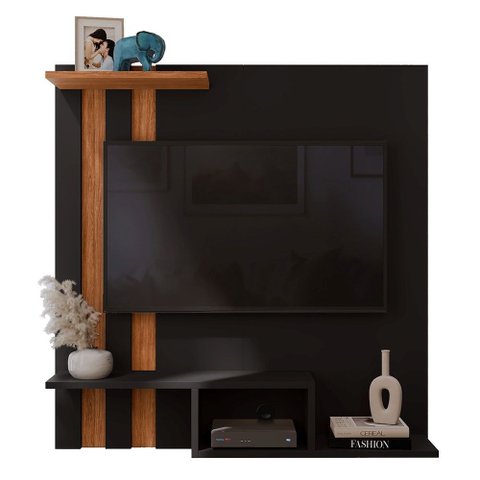 Painel Suspenso Home TV até 32 Polegadas Nichos Prateleira Itália:Preto/Cedro