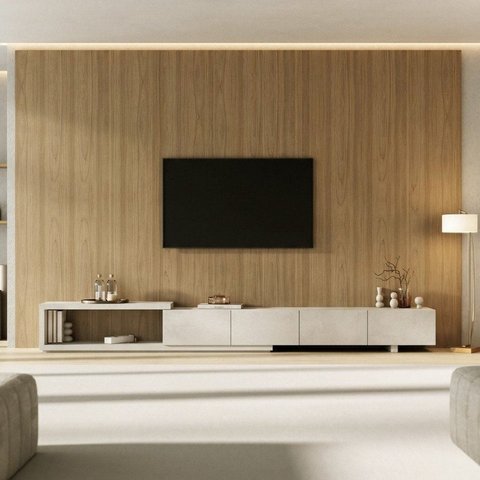Rack Extensível com Painel TV 86 Polegadas Planejado 360x250cm Aruá CabeCasa MadeiraOriginals Marrom/Offwhite