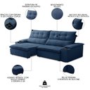 Ver imagem 3 de Sofá Retrátil 3 Lugares com Porta Copo 250cm Malta F05 Veludo Azul - Mpozenato