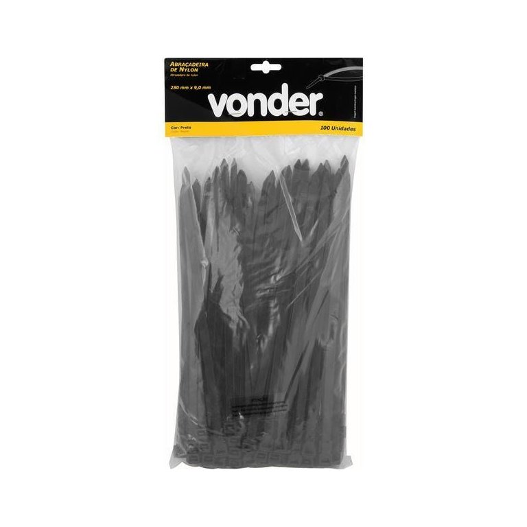 Abraçadeira de Nylon 280X9,0 Preta Conjunto com 100 Peças Vonder
