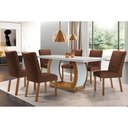 Ver imagem 1 de Conjunto: Mesa de Cozinha Jade Tampo Madeirado C/ Vidro Canto Curvo 180x90 e 6 Cadeiras Londrina