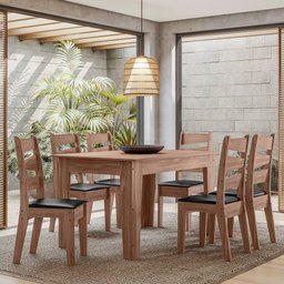 Conjunto Mesa Sala de Jantar 6 Cadeiras 1,35m Itália Amêndoa - 2