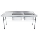 Ver imagem 1 de Bancada / Mesa Pia Em Aço Inox com Duas Cubas (50x40x25) A Direita (160x70x85)
