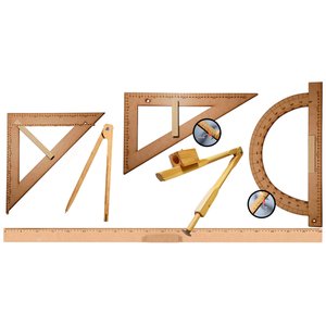 Kit Geométrico do Professor Mdf Com Régua 1M, 1 Compasso Para Quadro Branco, compasso Giz, 1 Esquadr
