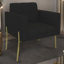 Ver imagem 2 de Poltrona para Sala Pés Metálicos Dourado Ana Linho Preto - Ibiza