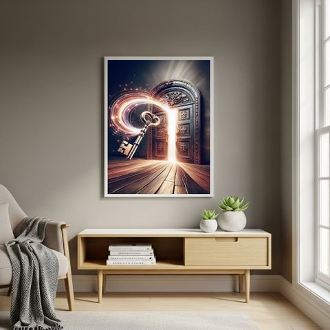 Quadro Decorativo Chave para a Porta Mágica - 70x50cm:moldura Branca