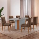 Ver imagem 1 de Conjunto Sala de Jantar Mesa Tampo MDF/Vidro 6 Cadeiras Ester Marrom Off White