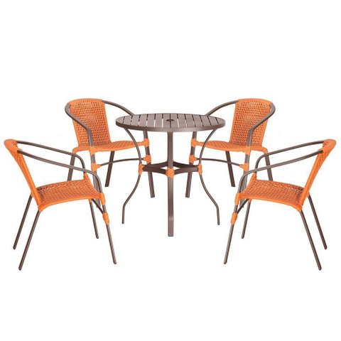 04 Cadeiras Floripa e Mesa Roma 80cm Marrom Trama Original Terra Cota