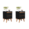 Kit 2 Mesas de Cabeceira Pés em Madeira 2 Gavetas e Nicho 007 Preto/nature - 1