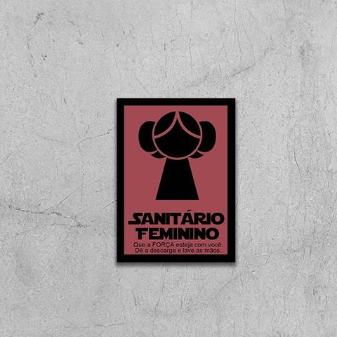 Quadro Sanitário Feminino 33x24cm - com vidro:Madeira preta