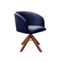 Ver imagem 1 de Poltrona Atenas Base Giratória De Madeira Sala, Quarto, Recepção, Consultório - Suede Azul Marinho