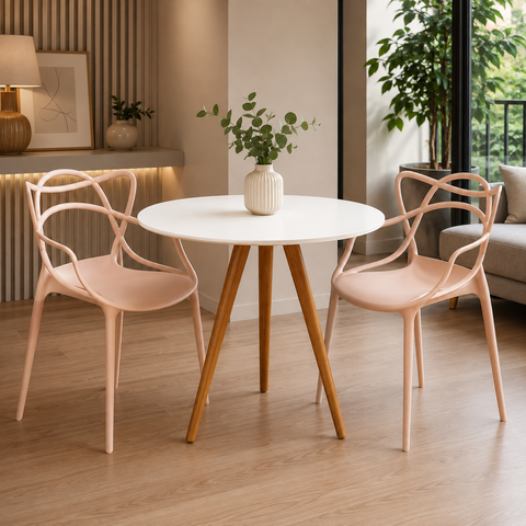 Conjunto Mesa de Jantar Redonda 70cm com 2 Cadeiras Allegra para Cozinha Sala de Jantar e Apartament