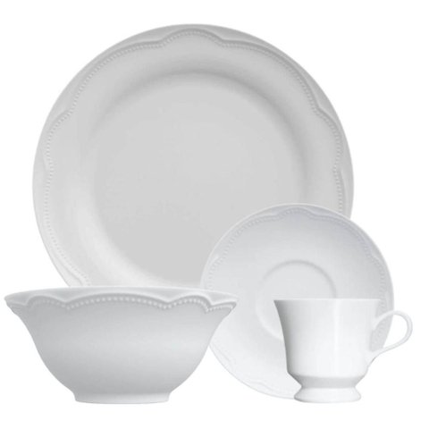 Kit Café da Manhã 4 Peças Xícara com Pires Bowl 510ml Prato de Sobremesa Germer Porcelana