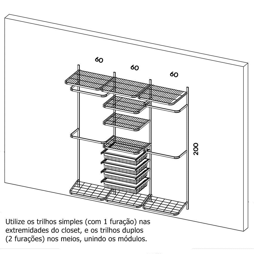 Roupeiro Closet Modulado Aramado Gaveta Sapateira Aço 1,90m Br - 2