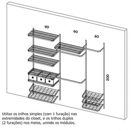 Roupeiro Closet Modulado Aramado Caixas Organizadoras 2,50m Br - 2