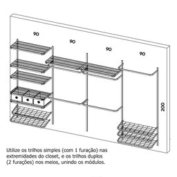 Roupeiro Closet Modulado Aramado Caixas Organizadoras 3,70m Br - 2