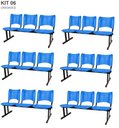 Ver imagem 1 de Kit com 6 Cadeiras Longarina Plástica 03 Lugares Cor Azul Mastcmol