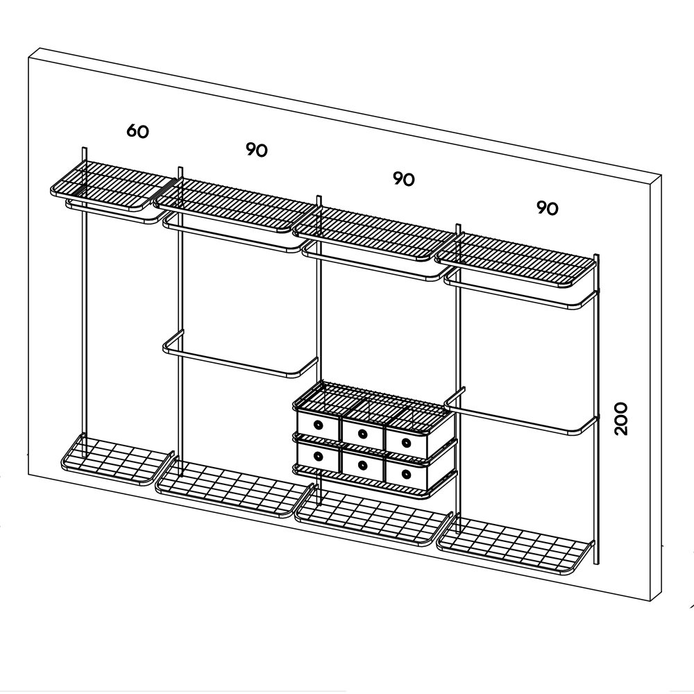 Cabideiro Arara Closet Casal Prateleira Aço Aramado - 3,40m Br - 3