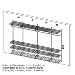 Guarda-Roupa closet aramado sem portas CLR285 - 3,10m - 2