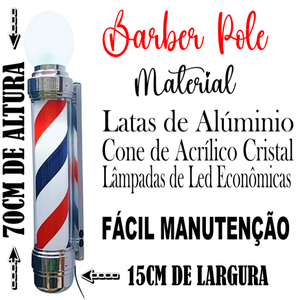 Barber Pole Giratório 70cm Estilo Americano Voltagem 110v.