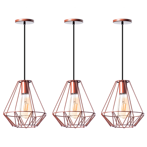 Kit 3 Pendentes Aramado Cristal 24 Cm Decorações Cor: Cobre