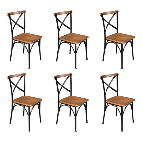 Kit 6 Cadeiras de Jantar Industrial Paris Base Alumínio - Castanho