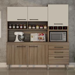 Kit para Cozinha Ebano 6 Portas 2 Gavetas Chf Móveis Cedro/off White - 1