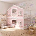 Ver imagem 2 de Beliche Montessoriano Casinha Dos Sonhos com Fechamento Inferior em Madeira Maciça Rosa/Branco