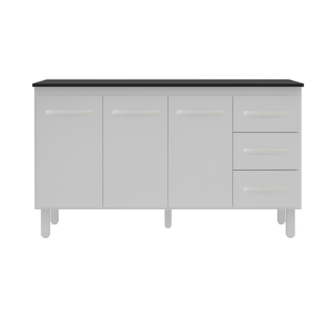 Kit Balcão Gabinete 138cm Carina Branco com Tampo 140cm Preto