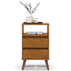 Mesa de Cabeceira Pés Retrô 2 Gavetas 43cm Roma Freijó - Ej Móveis