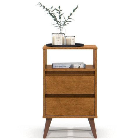 Mesa de Cabeceira Pés Retrô 2 Gavetas 43cm Roma Freijó - Ej Móveis