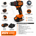 Ver imagem 4 de Parafusadeira Furadeira 20V Li-Ion Brushless c/ 1 Bateria 220V - Wokin