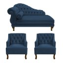 Ver imagem 1 de Recamier Larissa 185 cm e 2 Poltronas Genesis Suede Azul Marinho - LM DECOR