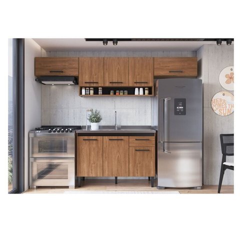 Cozinha Giovanna 4PÇS 8 Portas Freijo/Preto Marrom/Freijó