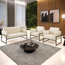 Ver imagem 2 de Sofá Namoradeira com 2 Poltronas Base Industrial Alta Preto Marisa Linho D03 - D’Rossi A19 Be