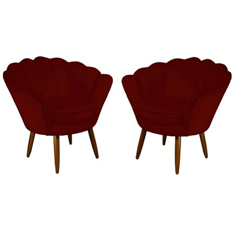 Kit 2 Poltronas Decorativa Pétala Suede Marsala Pés Madeira Mz Decor