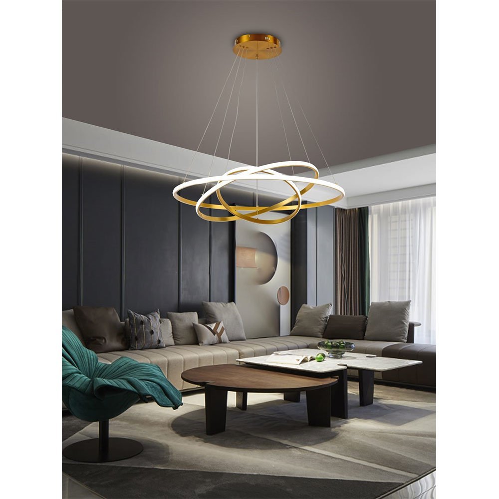 Lustre Luminaria Led 3 Aneis Pendente 3 em 1 Perfil Decoraçao Luxo Ajustavel Ambiente Quarto Sala Re - 6