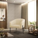 Ver imagem 1 de Poltrona Sala Decorativa Stella Pé de Aço Preto Sintético Pu Bege D03 - D’Rossi