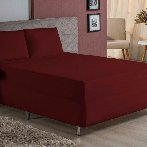 Jogo de Cama King Nobre 3 Peças Luva de Box 55cm de Altura Malha 100% Algodão - Vinho