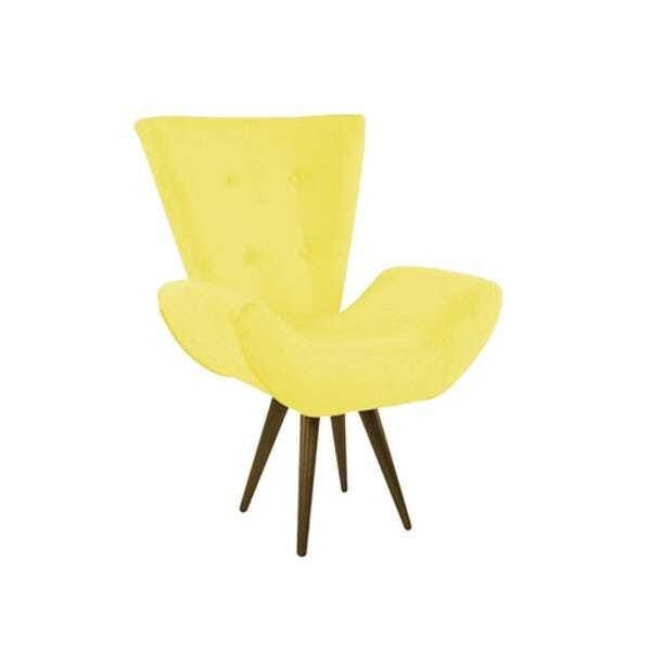 Poltrona Decorativa Bella Pés Palito Castanho Suede Amarelo