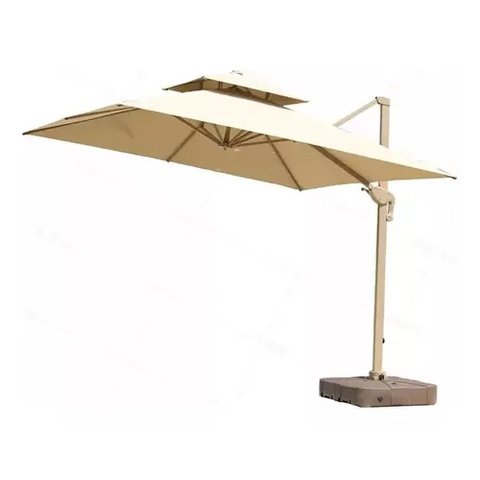 Ombrelone Quadrado 3x3 em Alumínio Bege com Base Piscina e Jardim