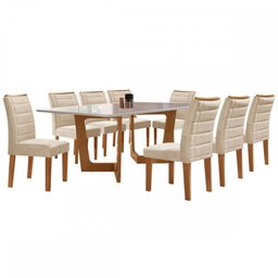 Mesa de Jantar 8 Lugares Nápoles/Genova com Vidro Cinamomo/Off White/Bege - Cel Móveis - 2