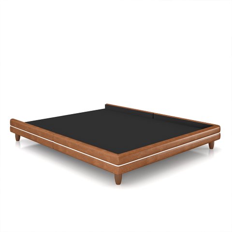 Cama Avulsa para Colchão Casal Torres Pés em Madeira Pu Caramelo G91 - Gran Belo