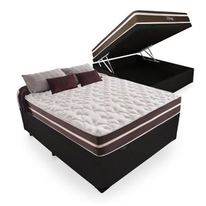 Cama Box Baú Casal 138 Tecido Sintético Preto com Colchão Little Angel - Bello Box - Mola Superlasti