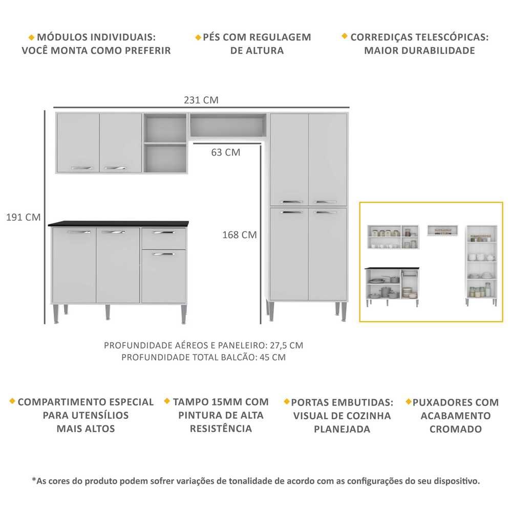 Cozinha Completa Compacta Xangai Plus Multimóveis Branco - 3